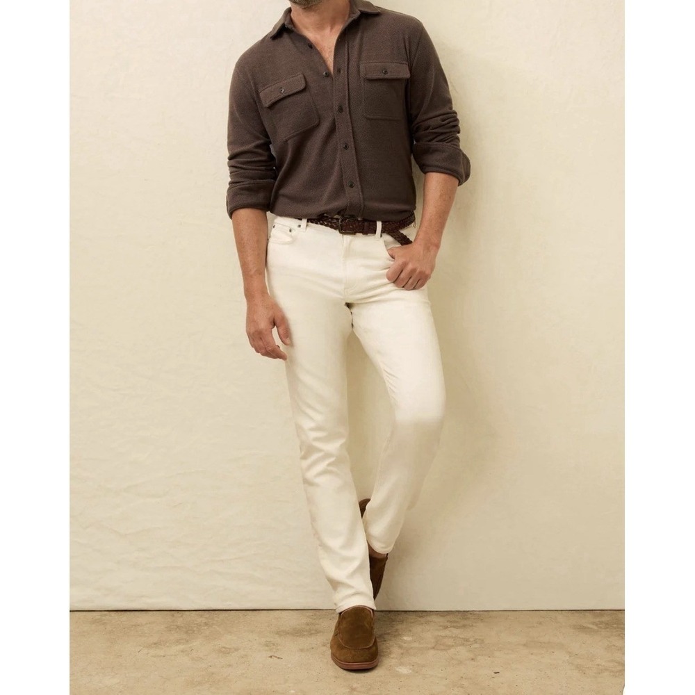 Faherty Stretch Terry 5 Pocket Pants Cabo Blanco White Slim 34x32 MBC0020 NEW